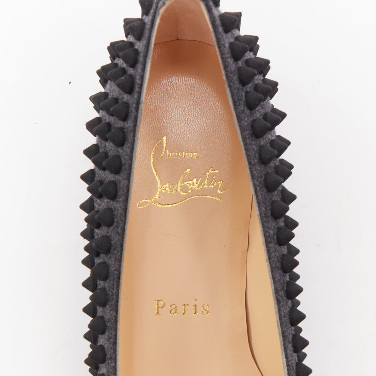 Women's Christian Louboutin Pigalle Spikes Flat flannel studded shoes