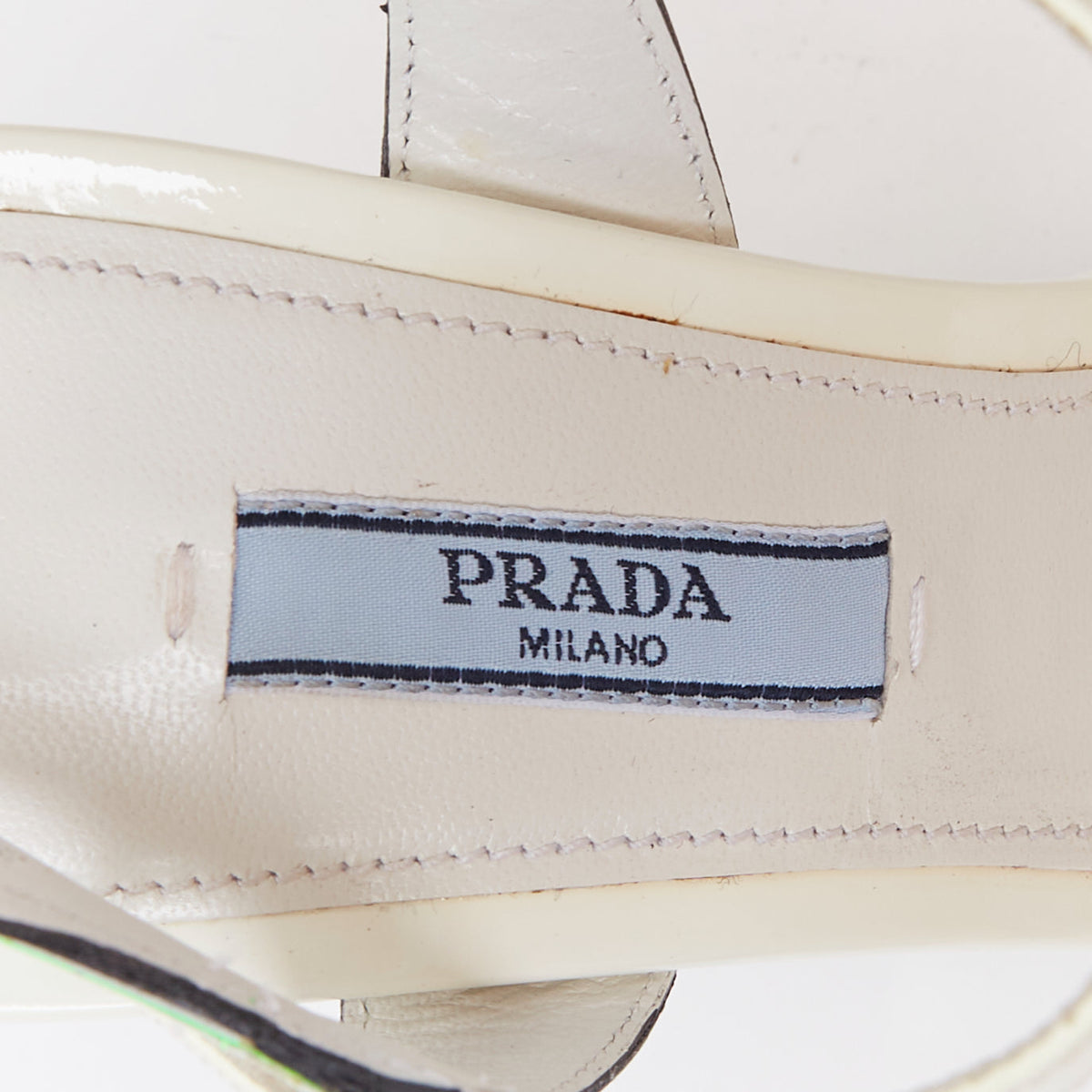 Women's Prada Flame Wedge white neon green patent Fire heel sandals