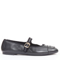 Women's Chanel black soft lambskin stitched CC cap toe flats
