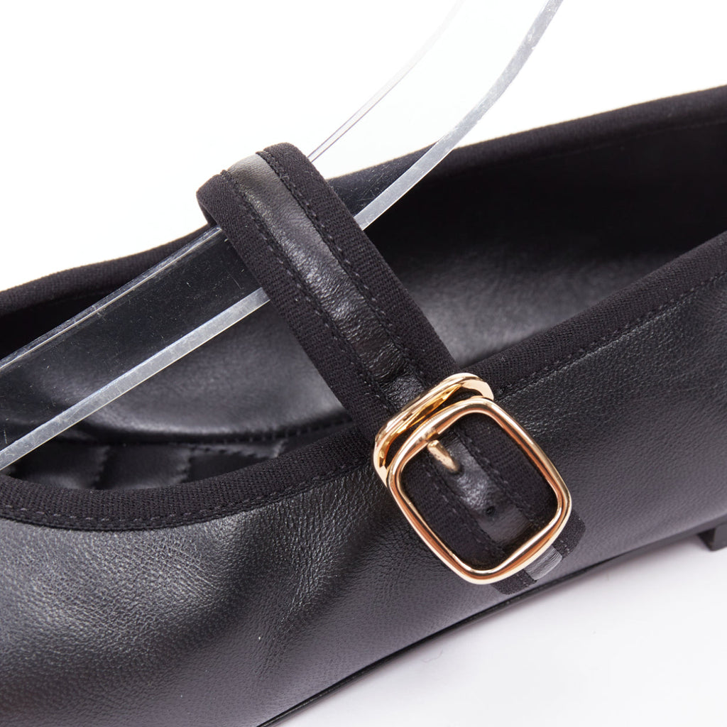Women's Chanel black soft lambskin stitched CC cap toe flats