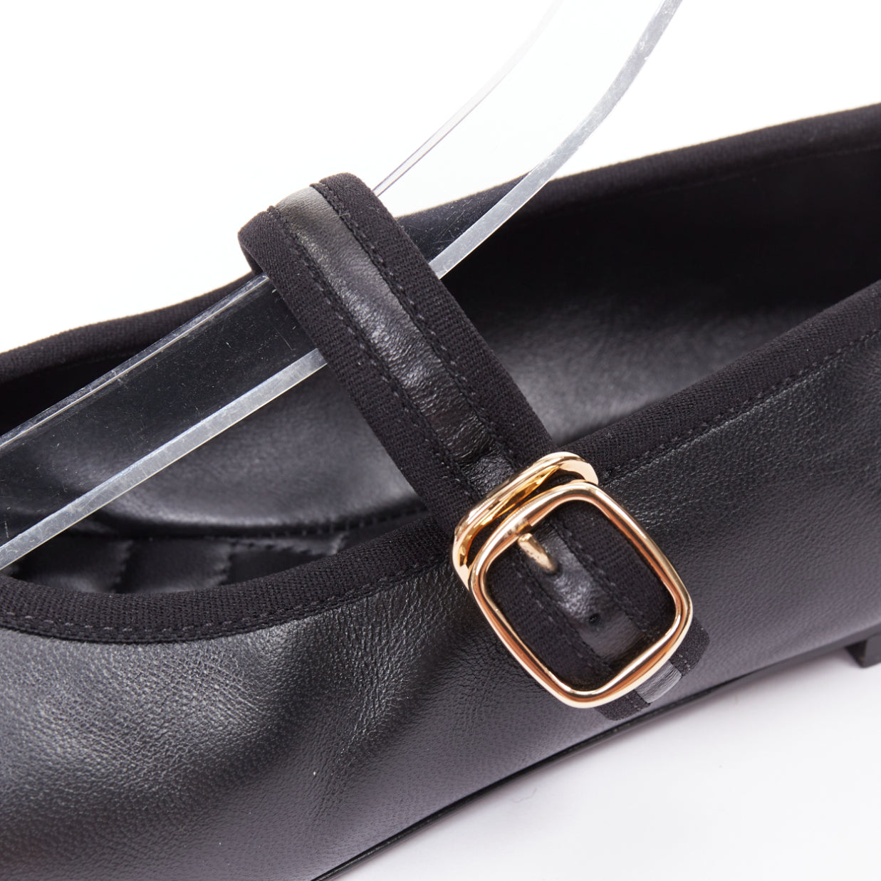 Women's Chanel black soft lambskin stitched CC cap toe flats
