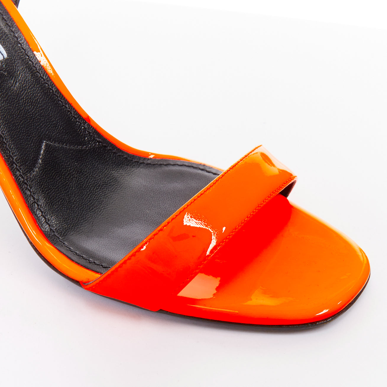 Women's Prada Flame bright orange patent Fire mid heel sandals