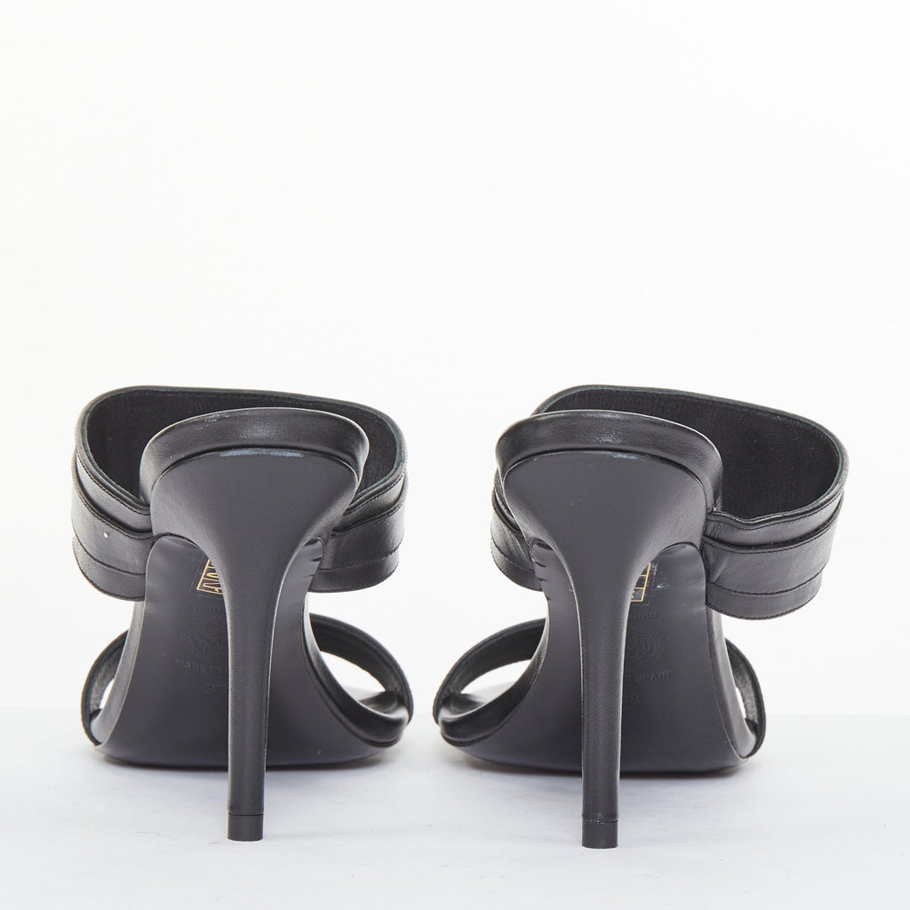 Women's Versace gold buckle black leather sandals