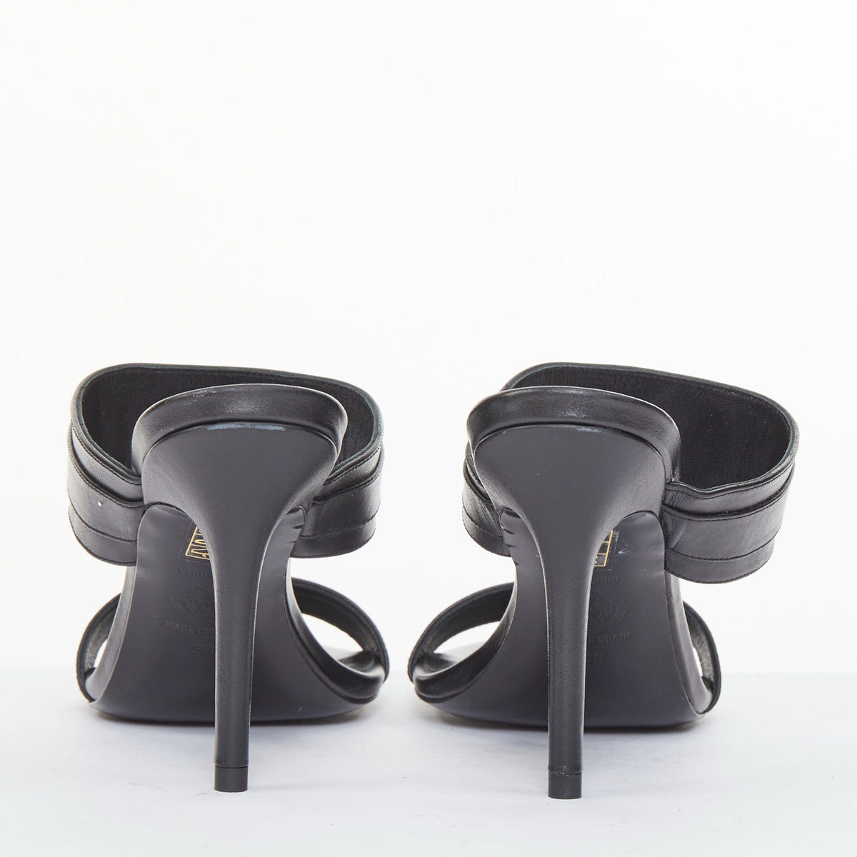 Women's Versace gold buckle black leather sandals