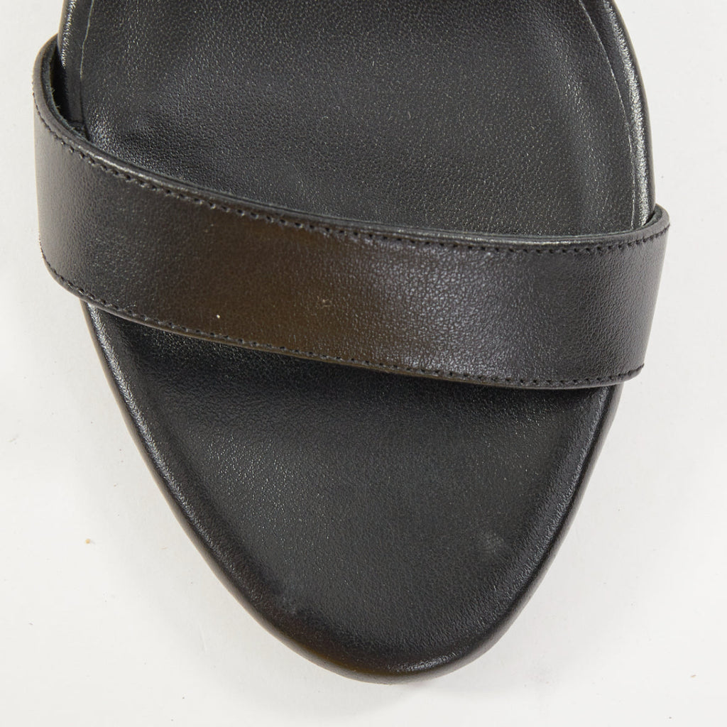 Women's Versace gold buckle black leather sandals