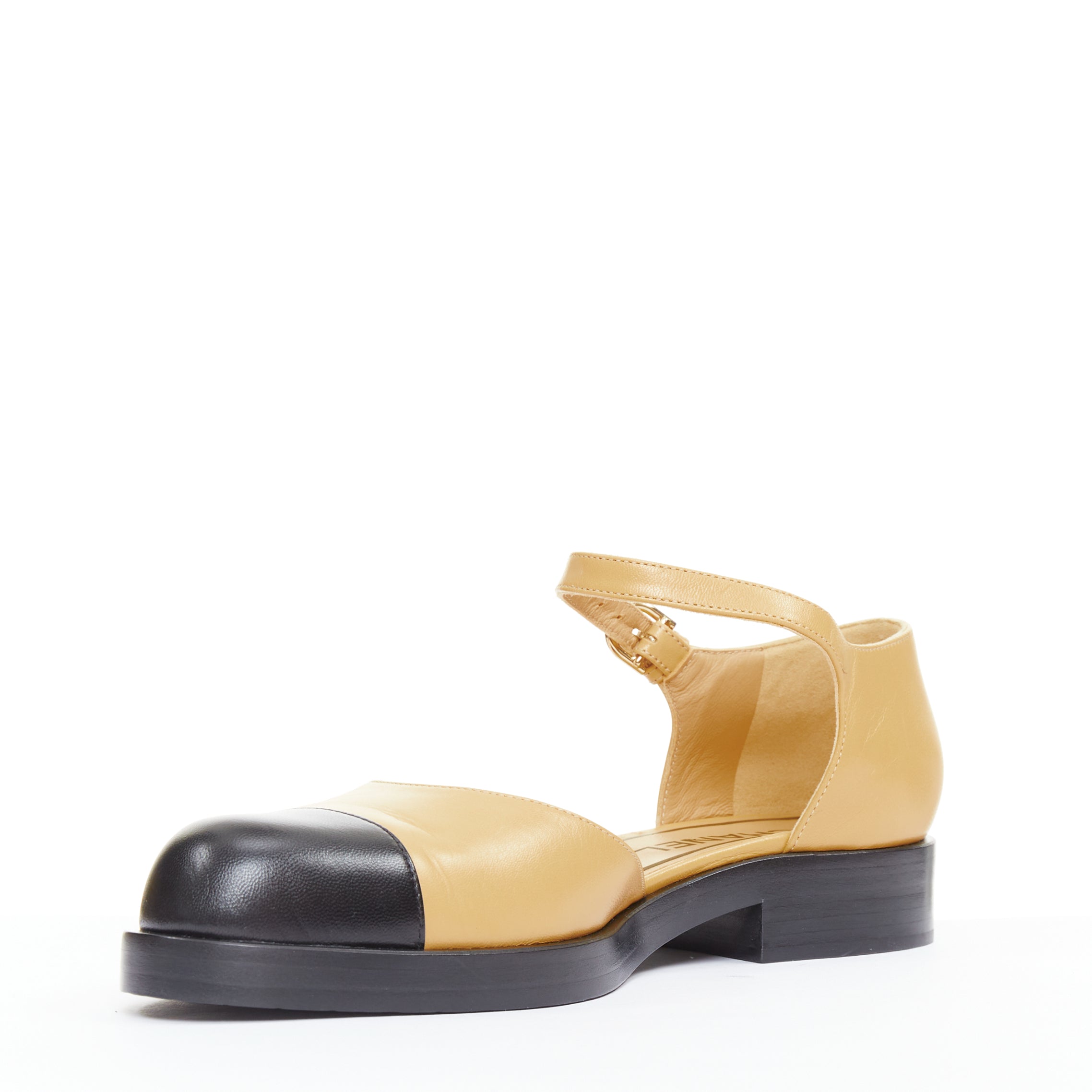 Women's Chanel beige lambskin interlocking CC chain black flats