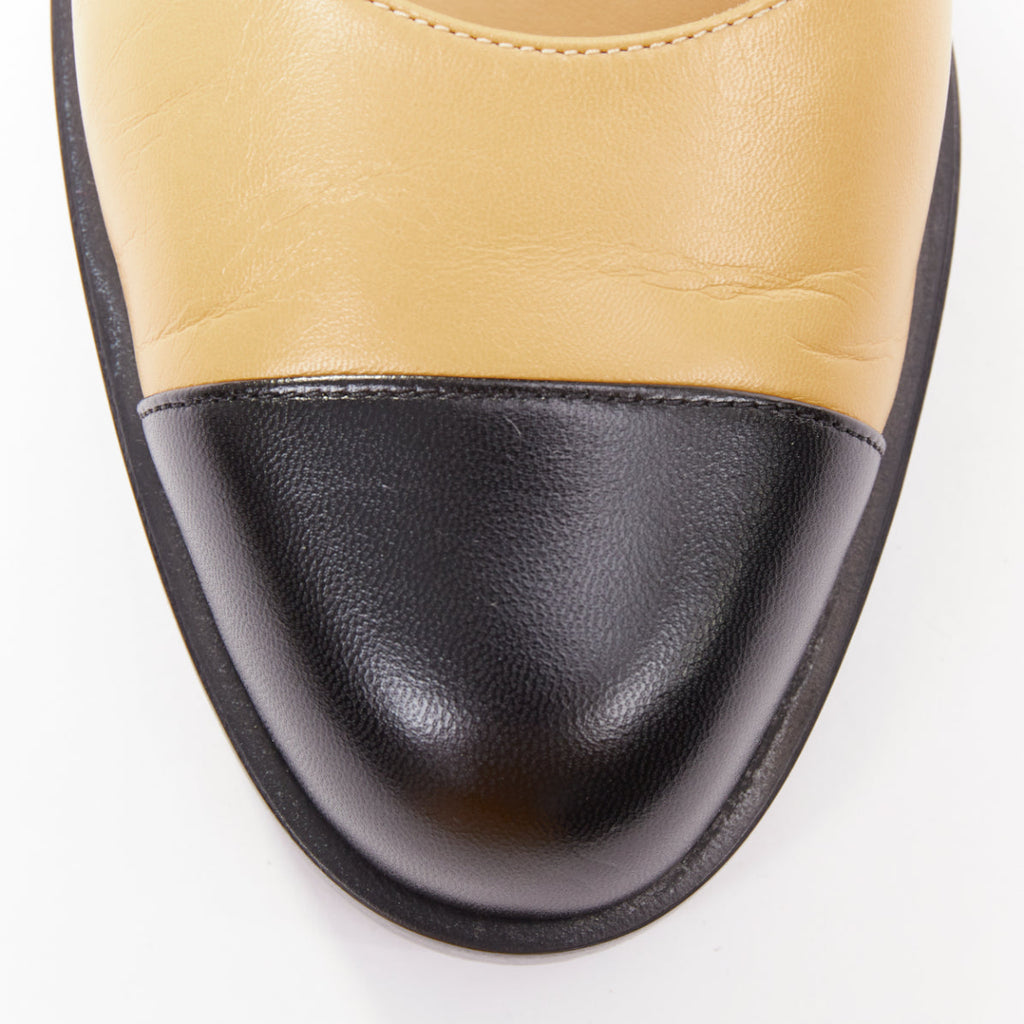Women's Chanel beige lambskin interlocking CC chain black flats