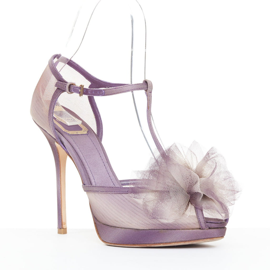 Women's Christian Dior lilac purple nude ombre satin tulle sandals