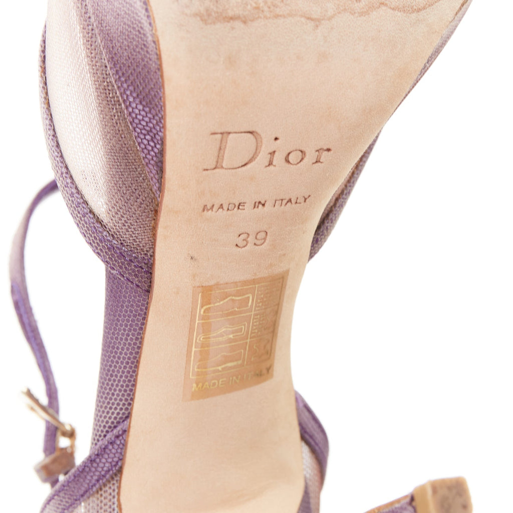 Women's Christian Dior lilac purple nude ombre satin tulle sandals