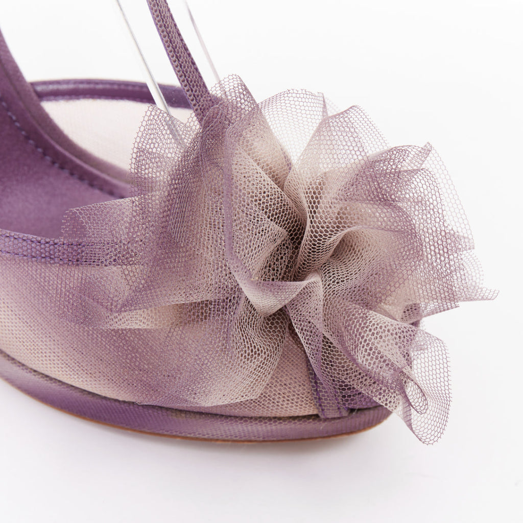 Women's Christian Dior lilac purple nude ombre satin tulle sandals
