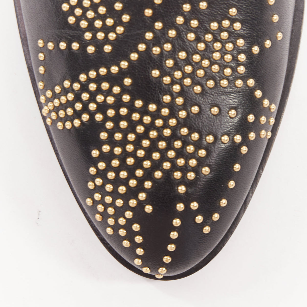 Women's Chloe Susanna black leather gold floral studded triple buckle boots