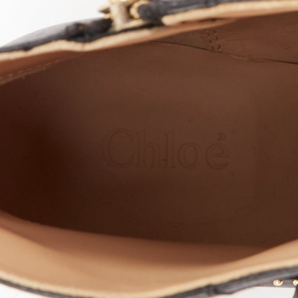 Women's Chloe Susanna black leather gold floral studded triple buckle boots