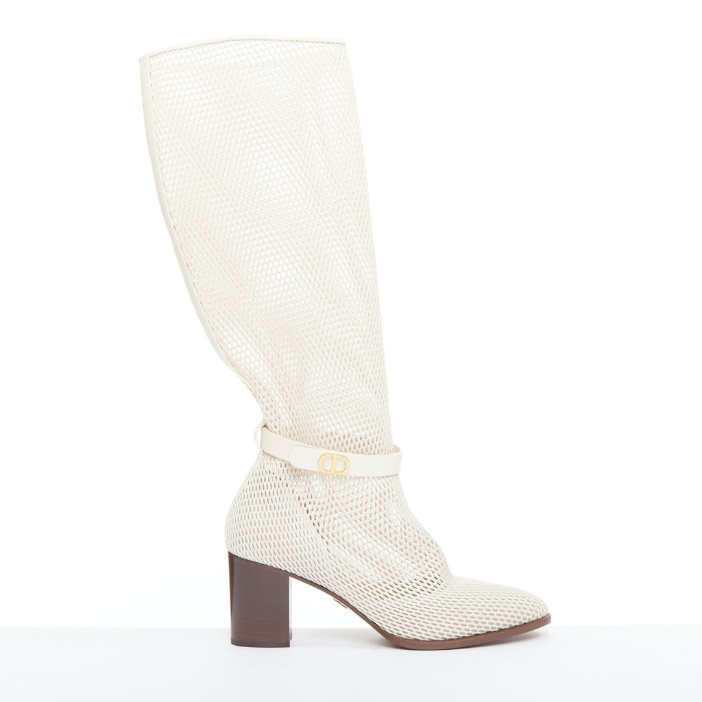 Women's Christian Dior Empreinte Montaigne mesh leather heeled boots