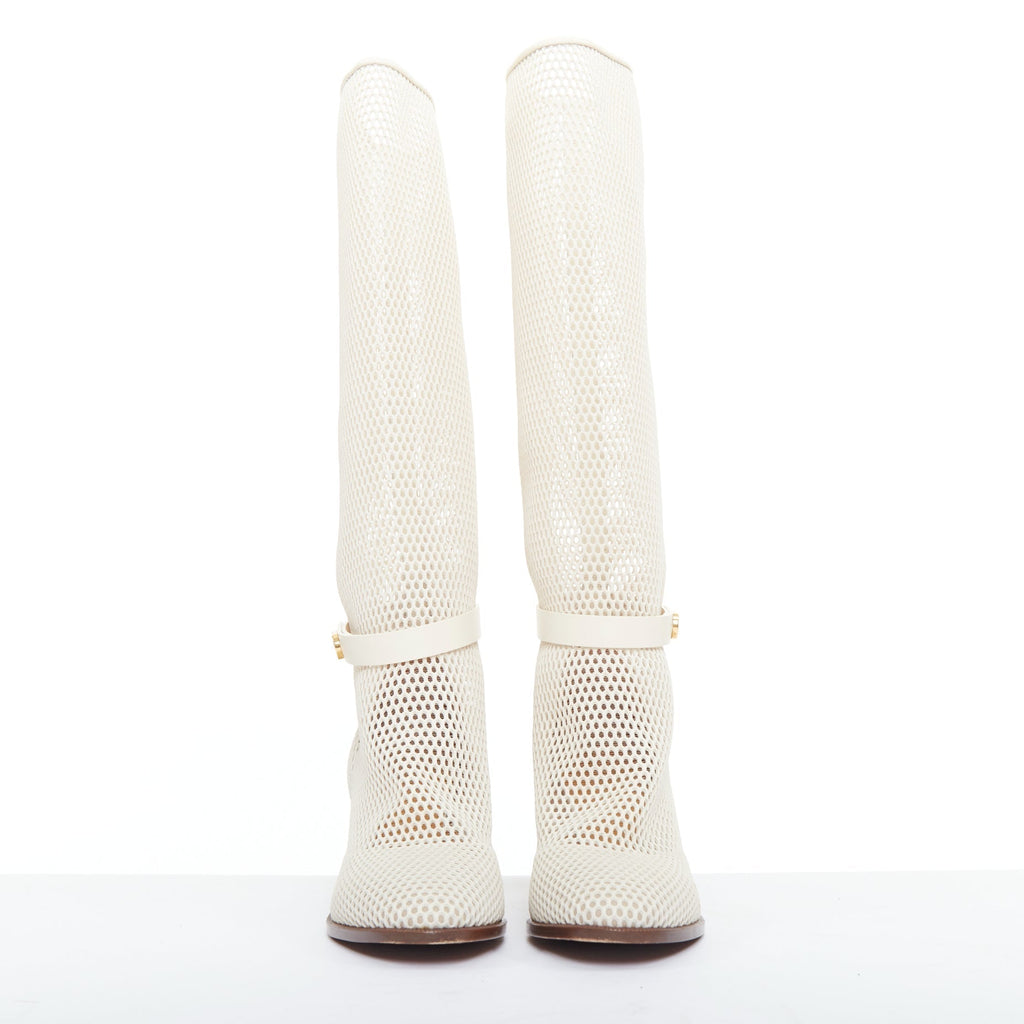Women's Christian Dior Empreinte Montaigne mesh leather heeled boots