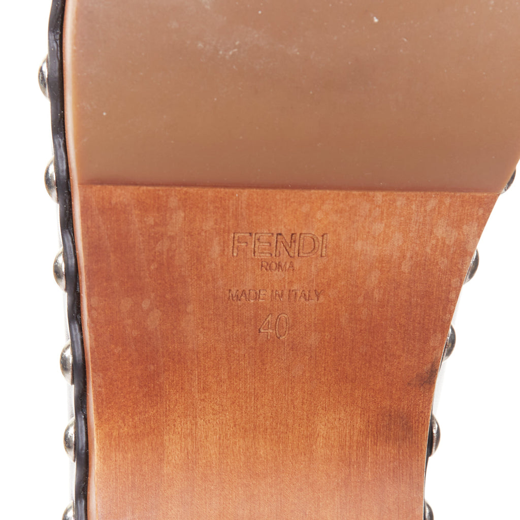Women's Fendi Hypnoteyes Monster Bag Bug stud brown wooden clog mules