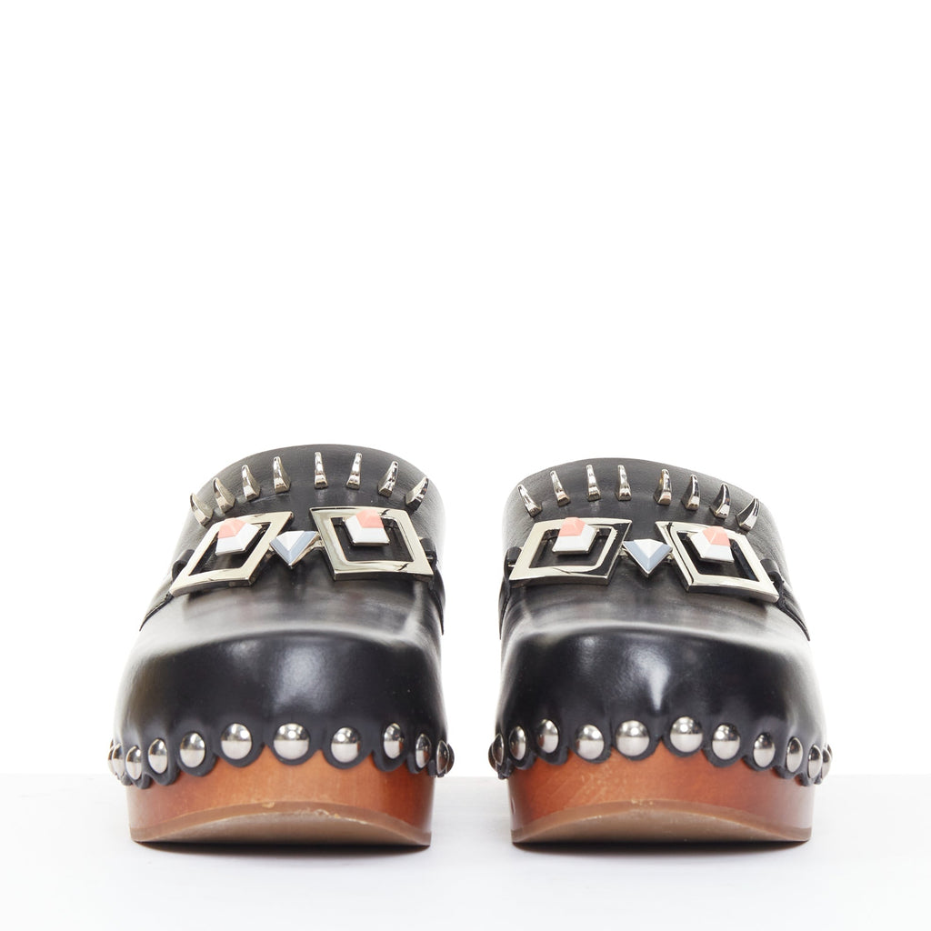 Women's Fendi Hypnoteyes Monster Bag Bug stud brown wooden clog mules