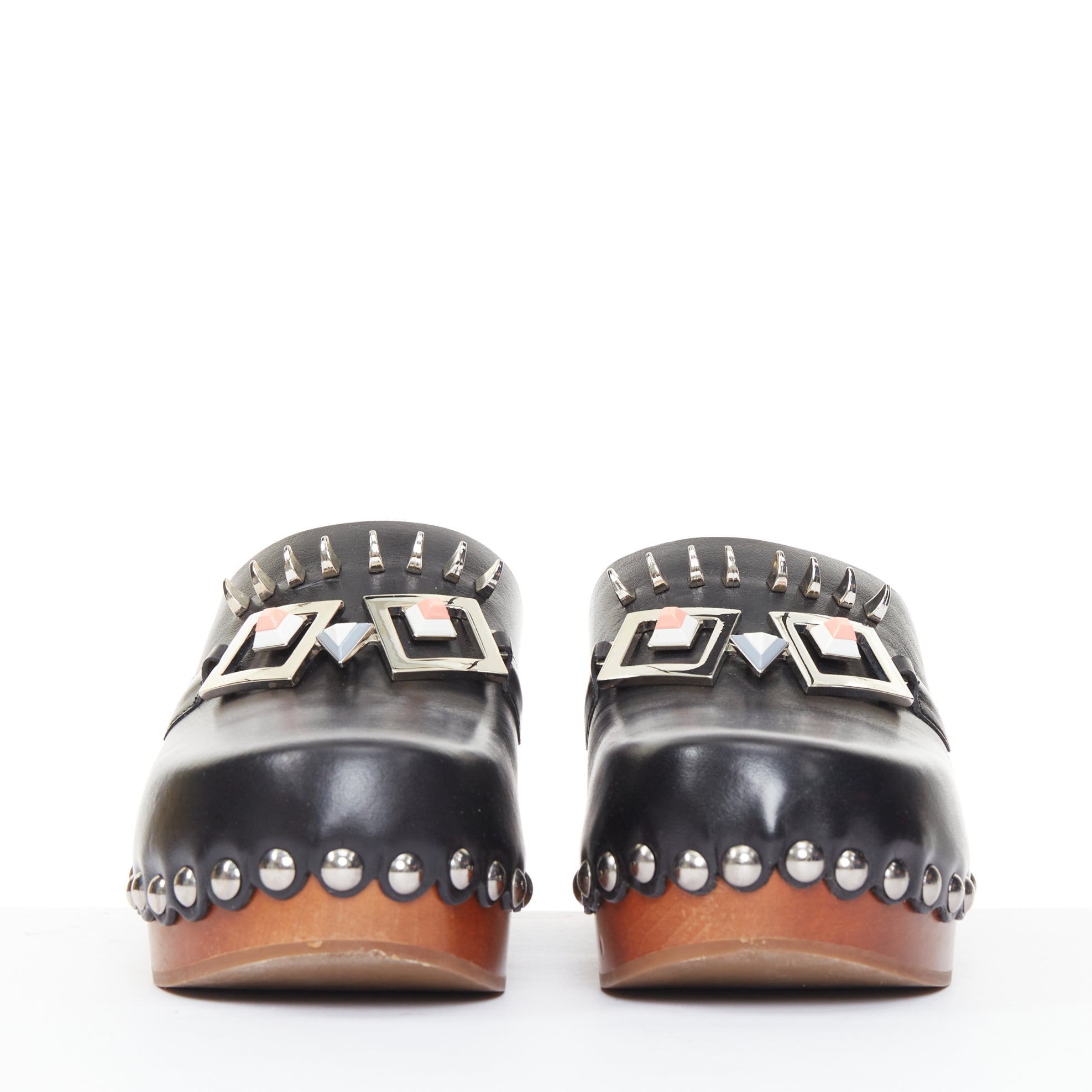 Women's Fendi Hypnoteyes Monster Bag Bug stud brown wooden clog mules