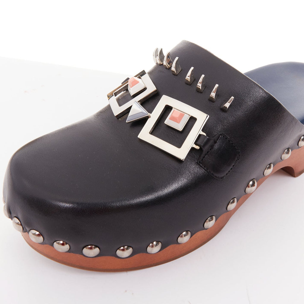 Women's Fendi Hypnoteyes Monster Bag Bug stud brown wooden clog mules