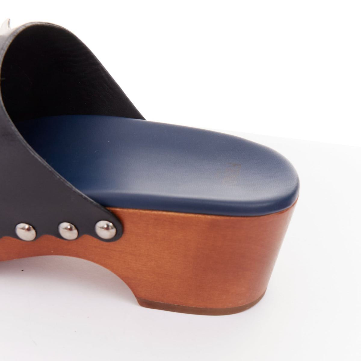 Women's Fendi Hypnoteyes Monster Bag Bug stud brown wooden clog mules