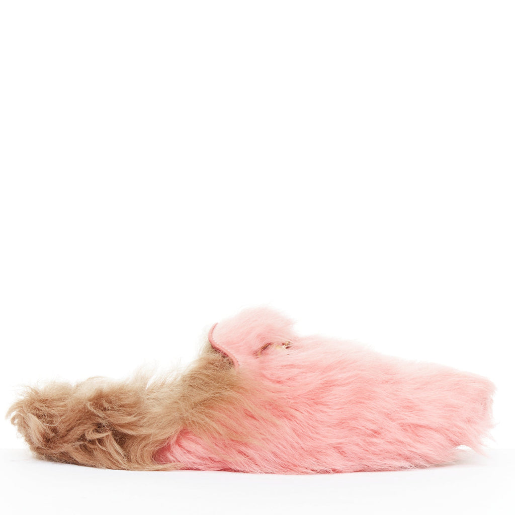 Women's Gucci Princetown pink brown high pile fur horsebit mules