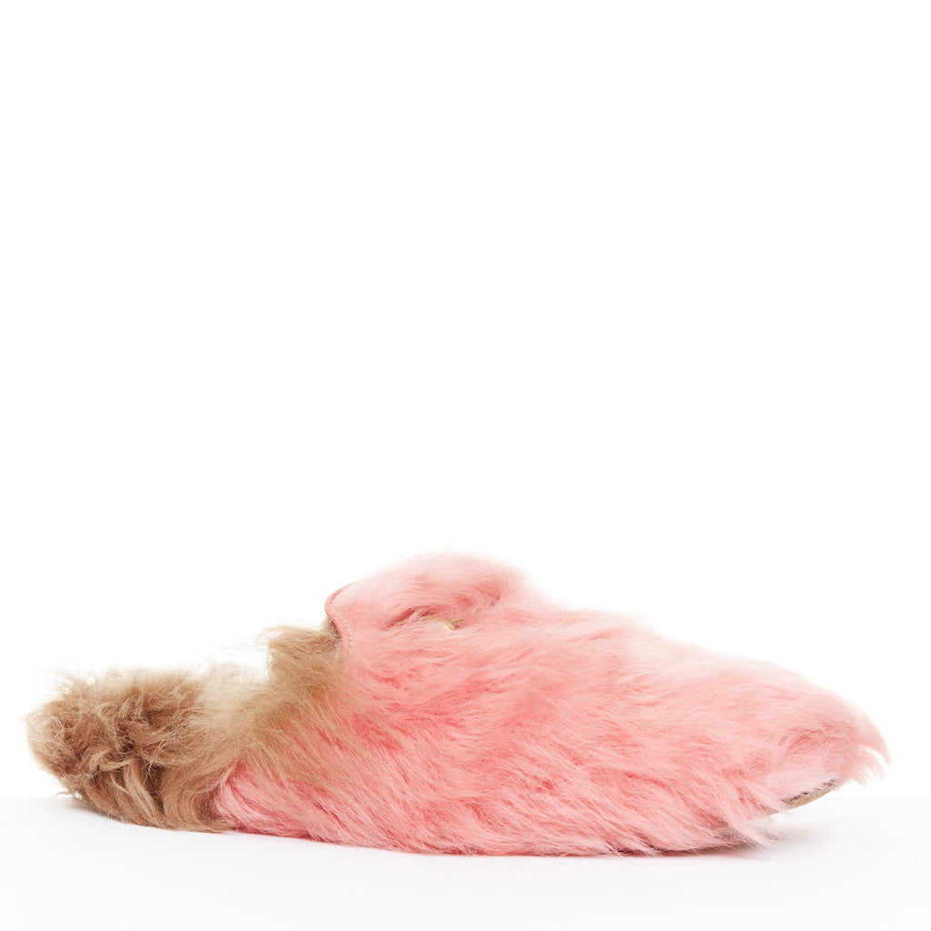 Women's Gucci Princetown pink brown high pile fur horsebit mules
