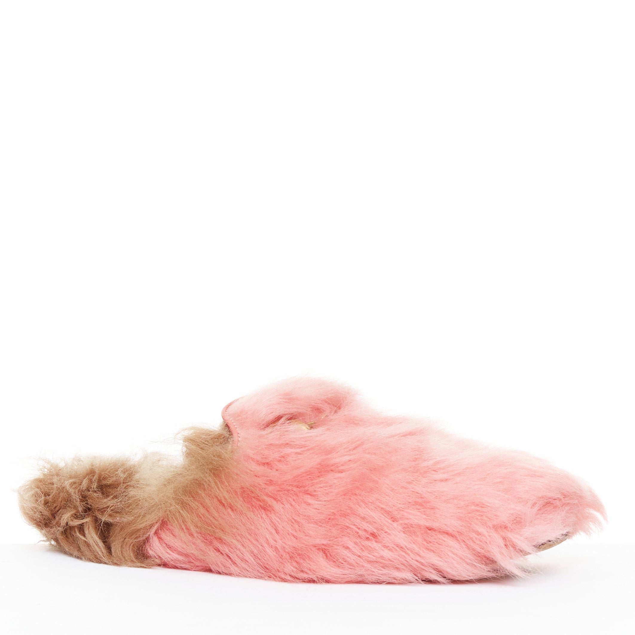 Women's Gucci Princetown pink brown high pile fur horsebit mules