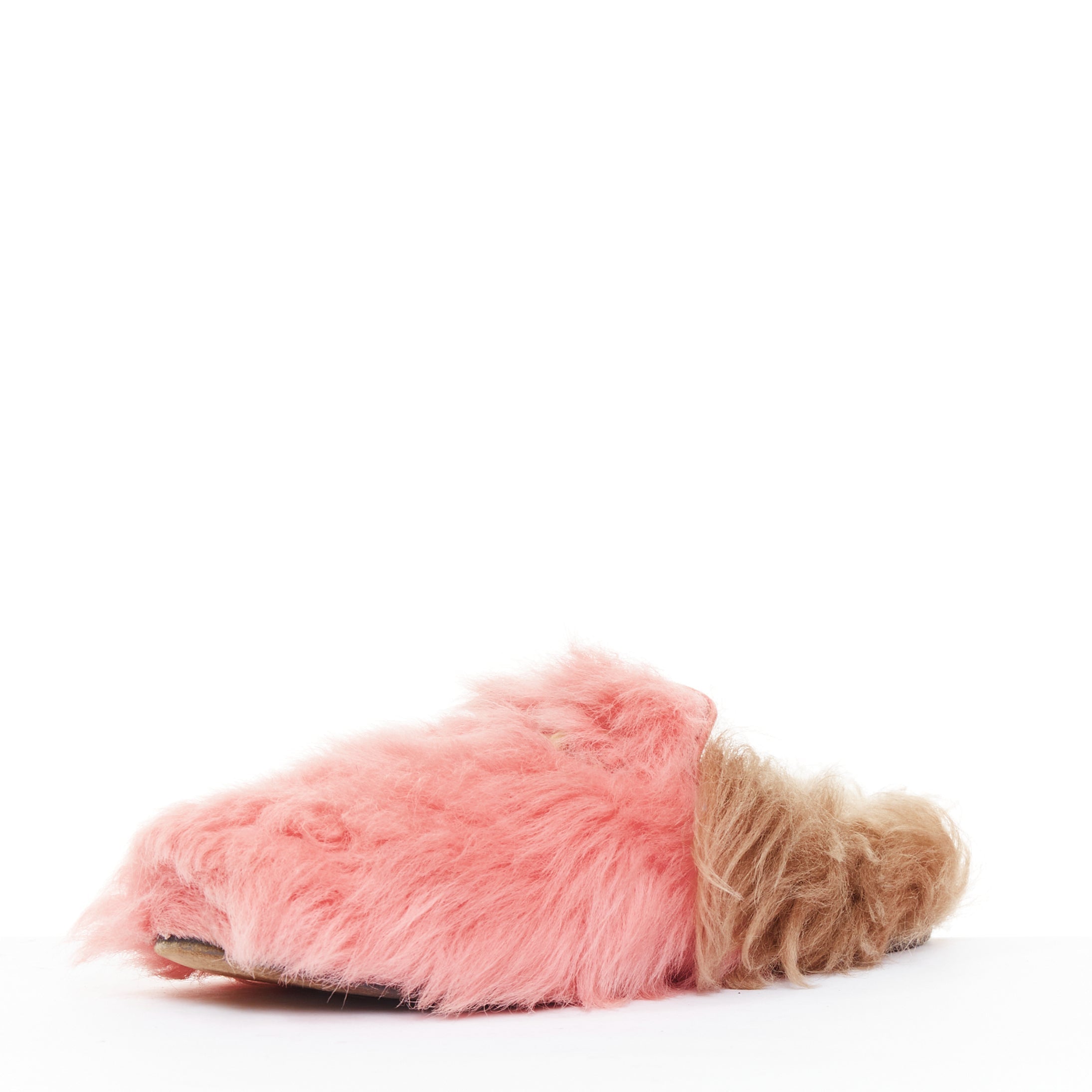 Women's Gucci Princetown pink brown high pile fur horsebit mules