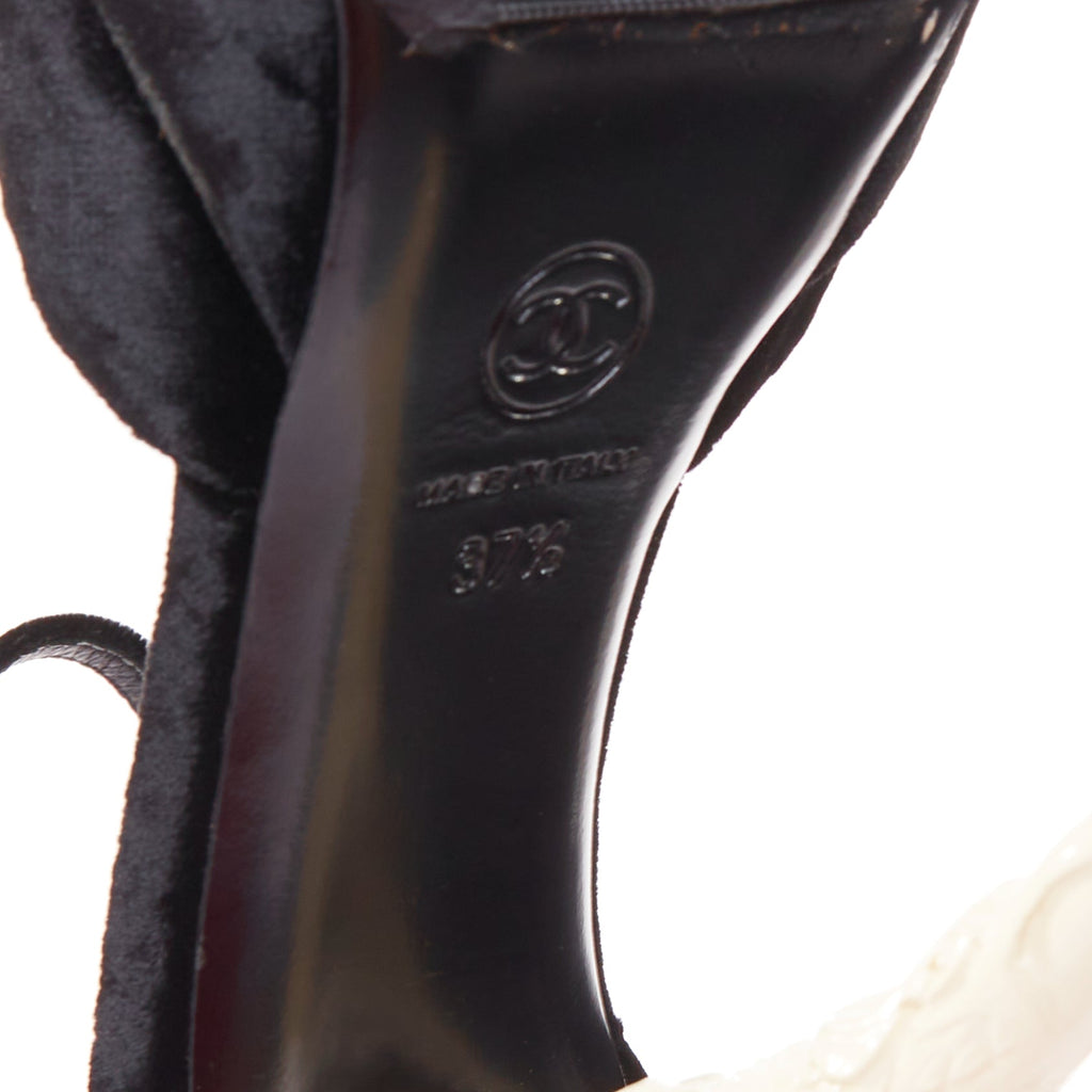 Women's Chanel Corinthian Column architectural heel velvet platform sandals