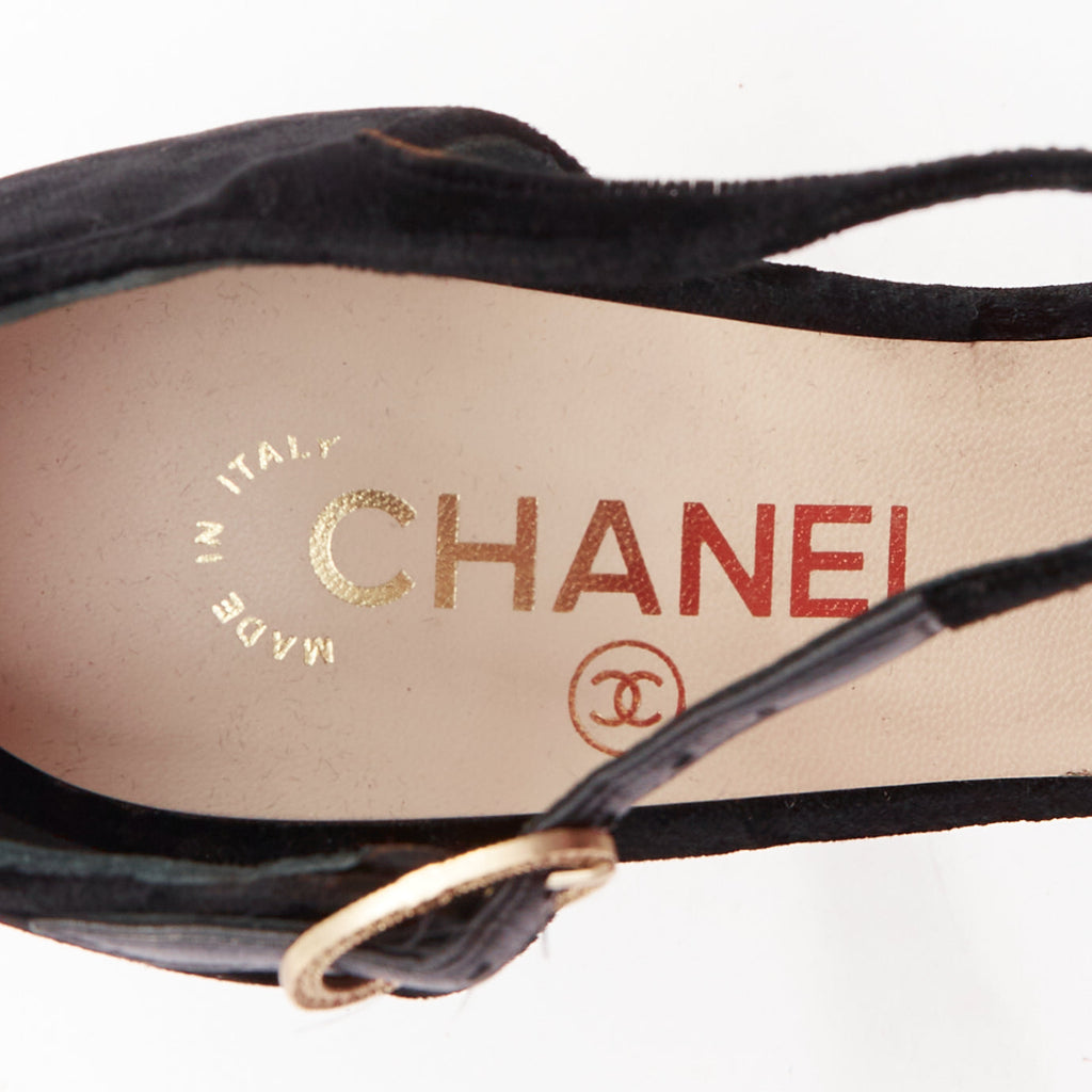 Women's Chanel Corinthian Column architectural heel velvet platform sandals