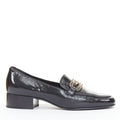 Women's Chanel black textured calfskin gold CC chain link moccasin