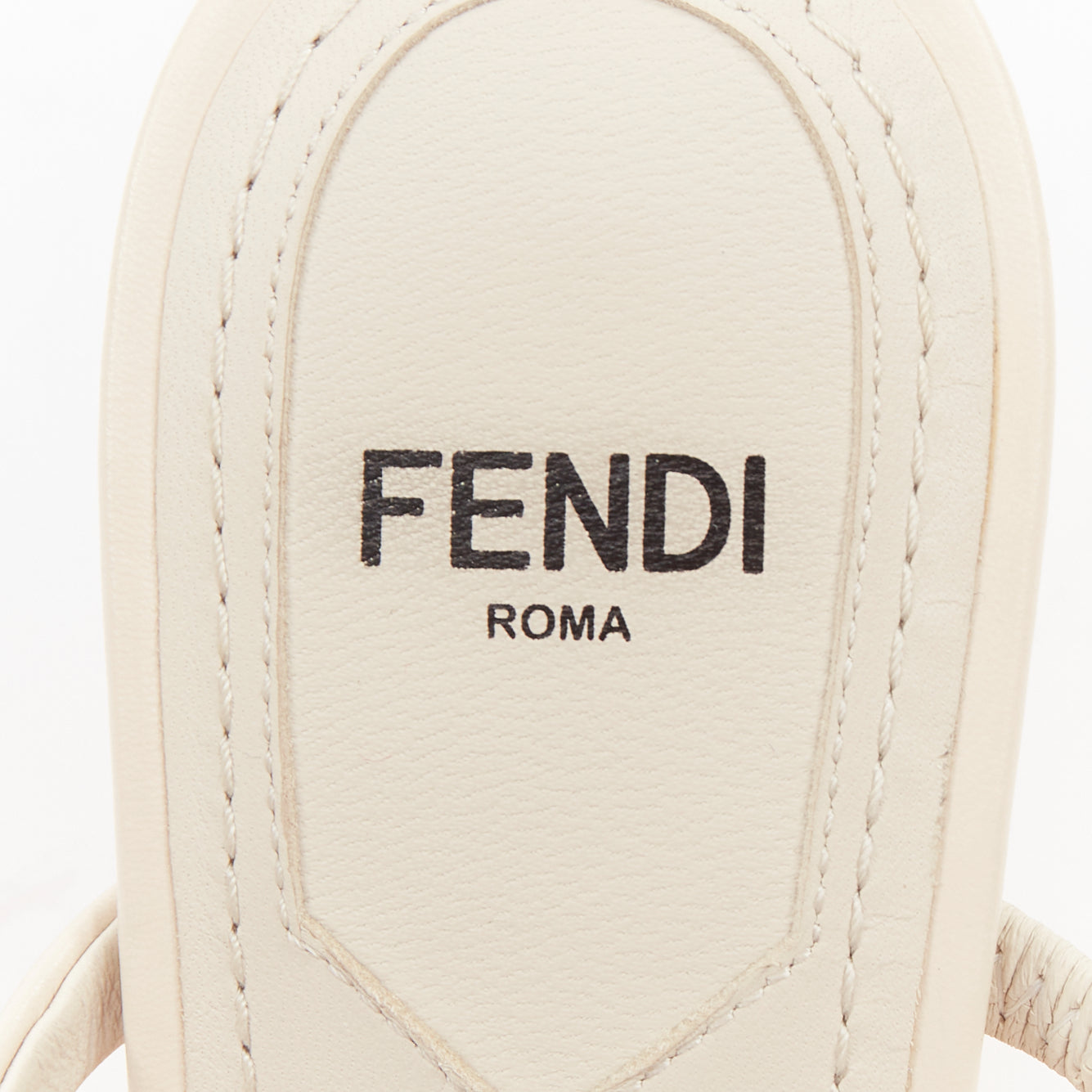 Women's Fendi First cream shearling gold F heel mule sandals