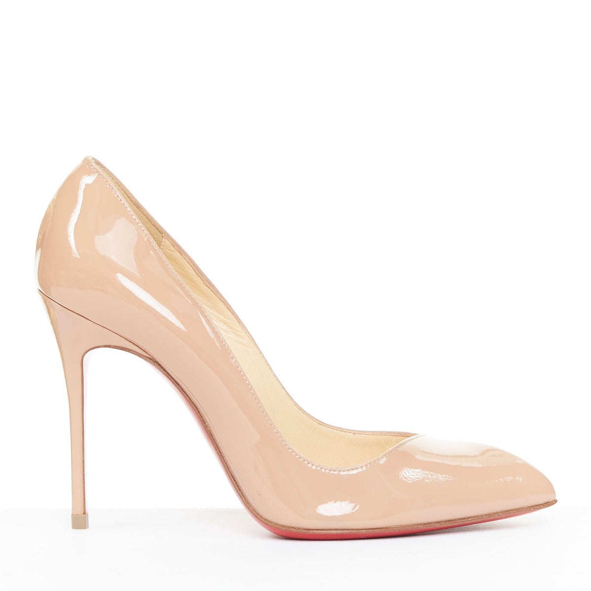 Women's Christian Louboutin Pigalle nude patent leather point toe pumps
