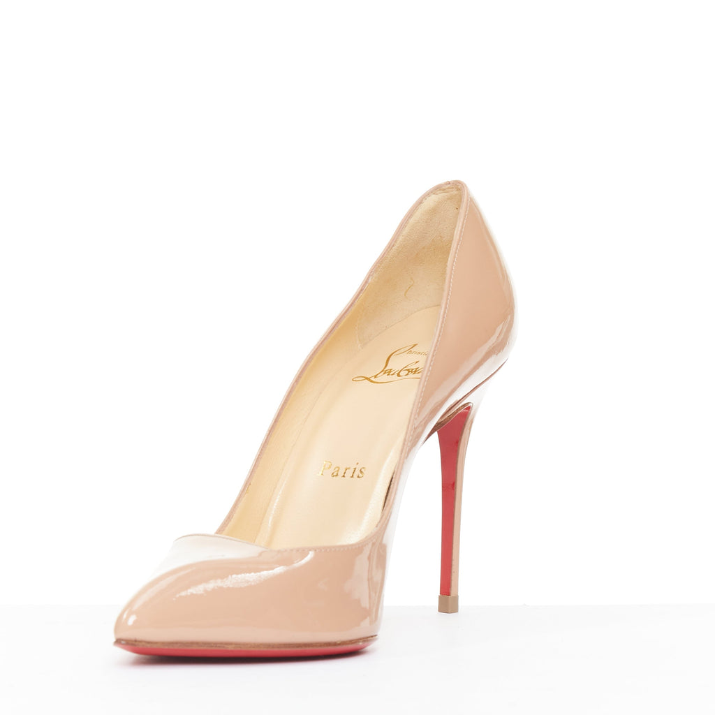 Women's Christian Louboutin Pigalle nude patent leather point toe pumps