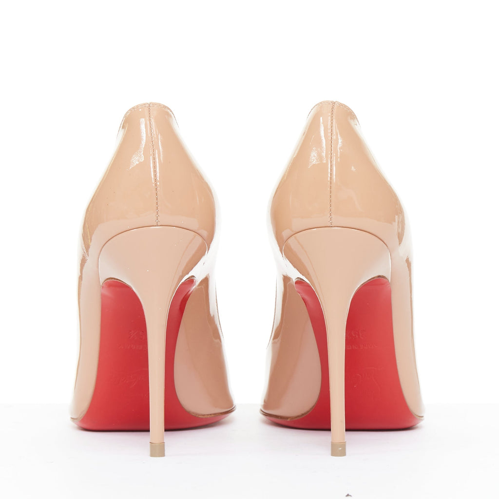 Women's Christian Louboutin Pigalle nude patent leather point toe pumps