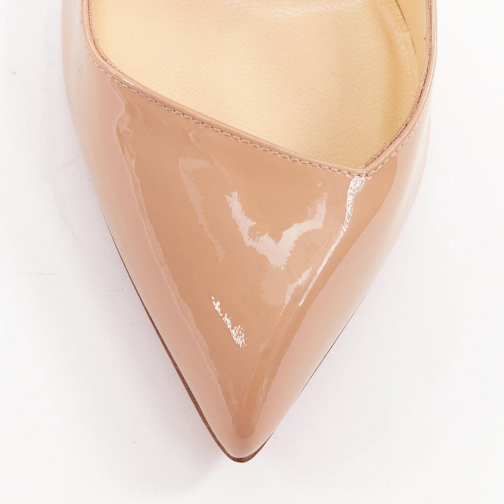 Women's Christian Louboutin Pigalle nude patent leather point toe pumps