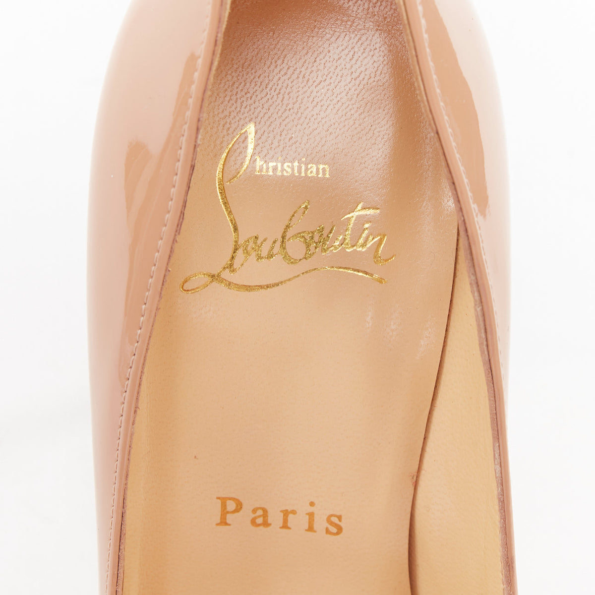 Women's Christian Louboutin Pigalle nude patent leather point toe pumps