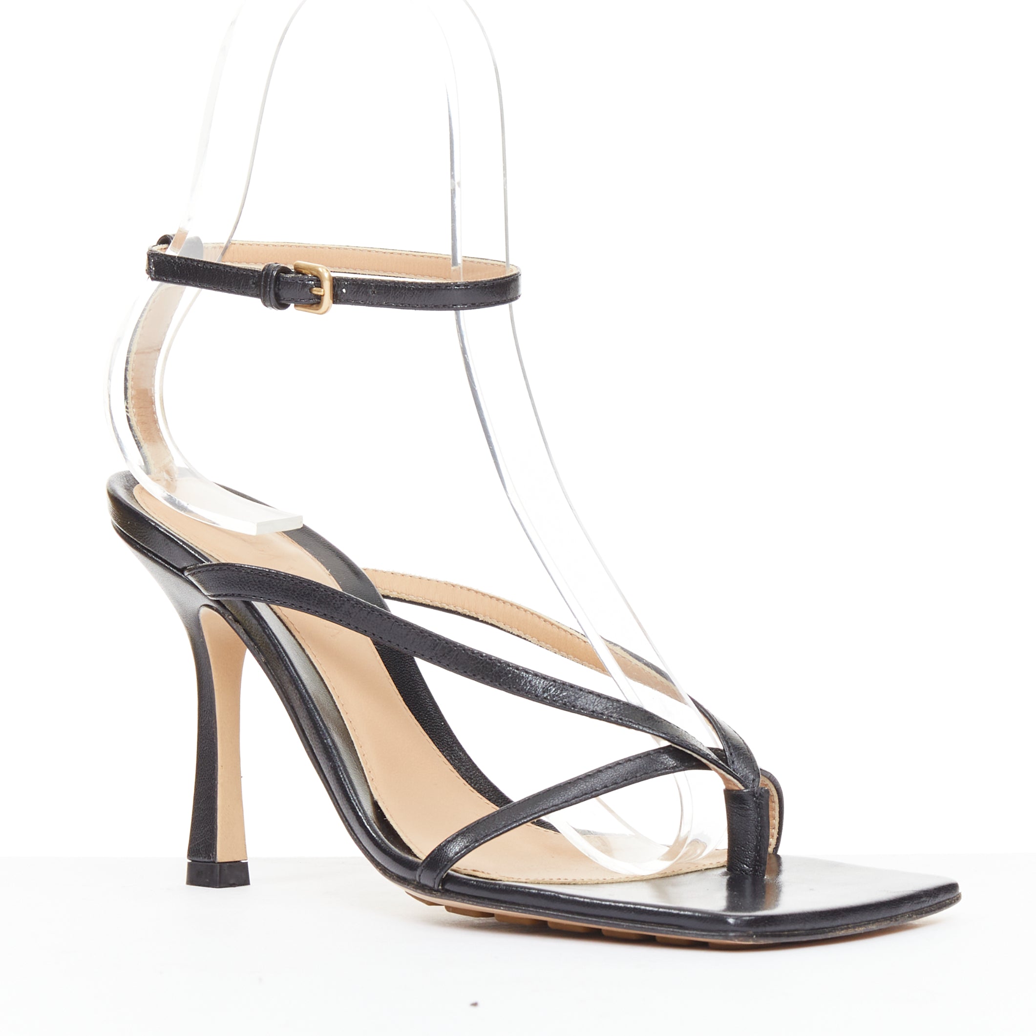 Women's Bottega Veneta Stretch black leather thong ankle strap sandals