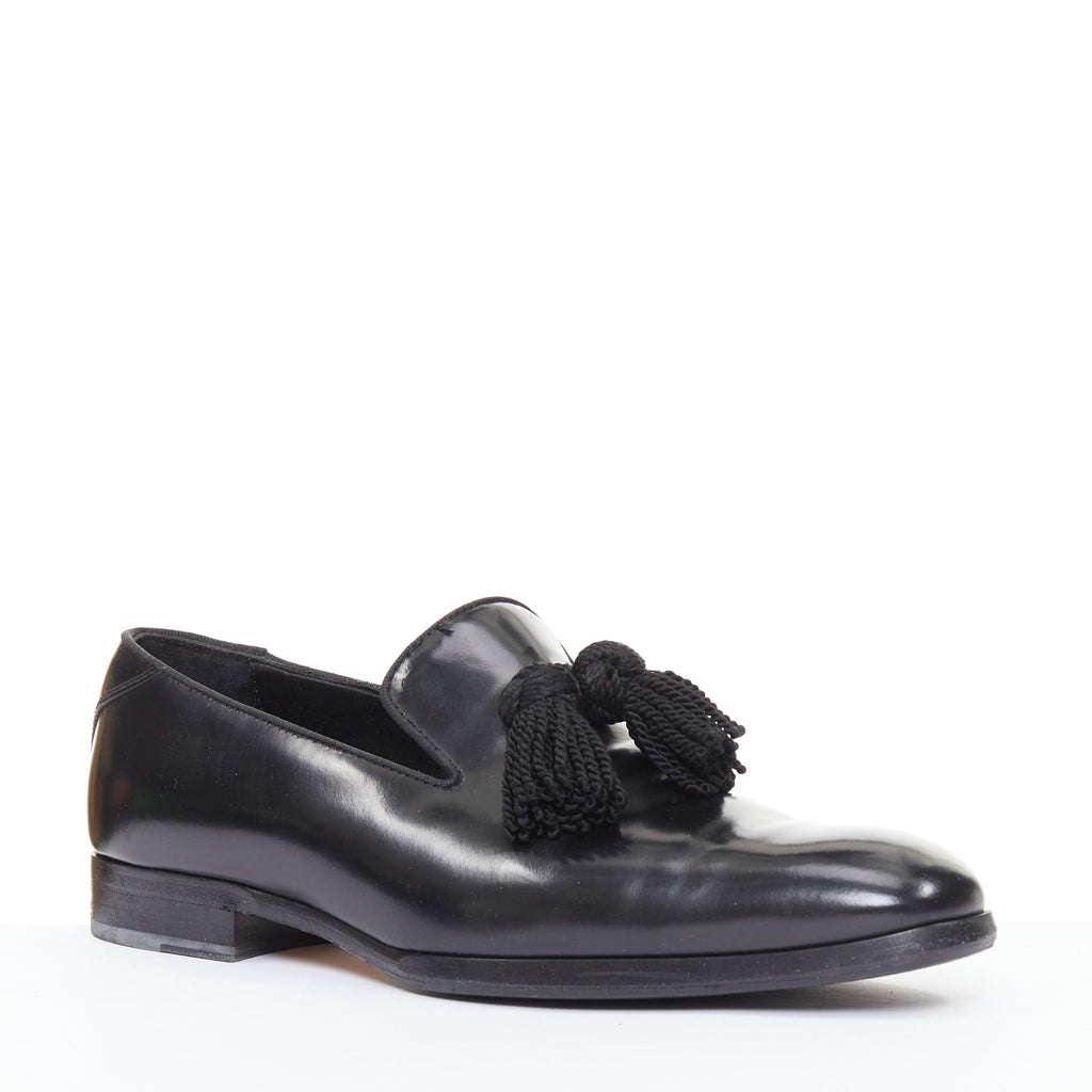 Men's Jimmy Choo Foxley black shiny calf leather rope tassel loafers