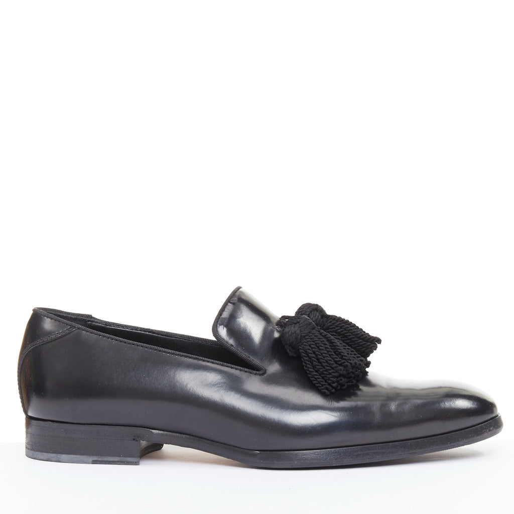 Men's Jimmy Choo Foxley black shiny calf leather rope tassel loafers