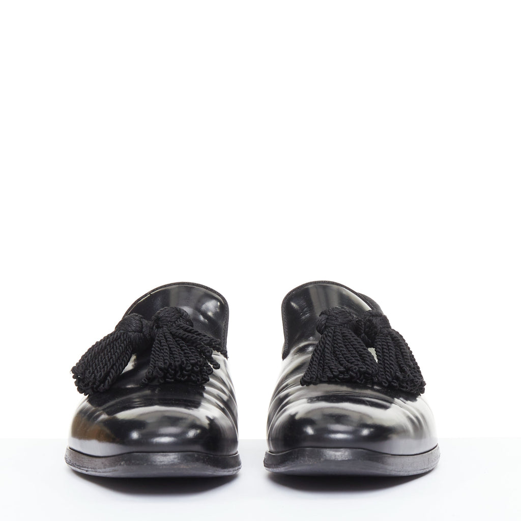 Men's Jimmy Choo Foxley black shiny calf leather rope tassel loafers