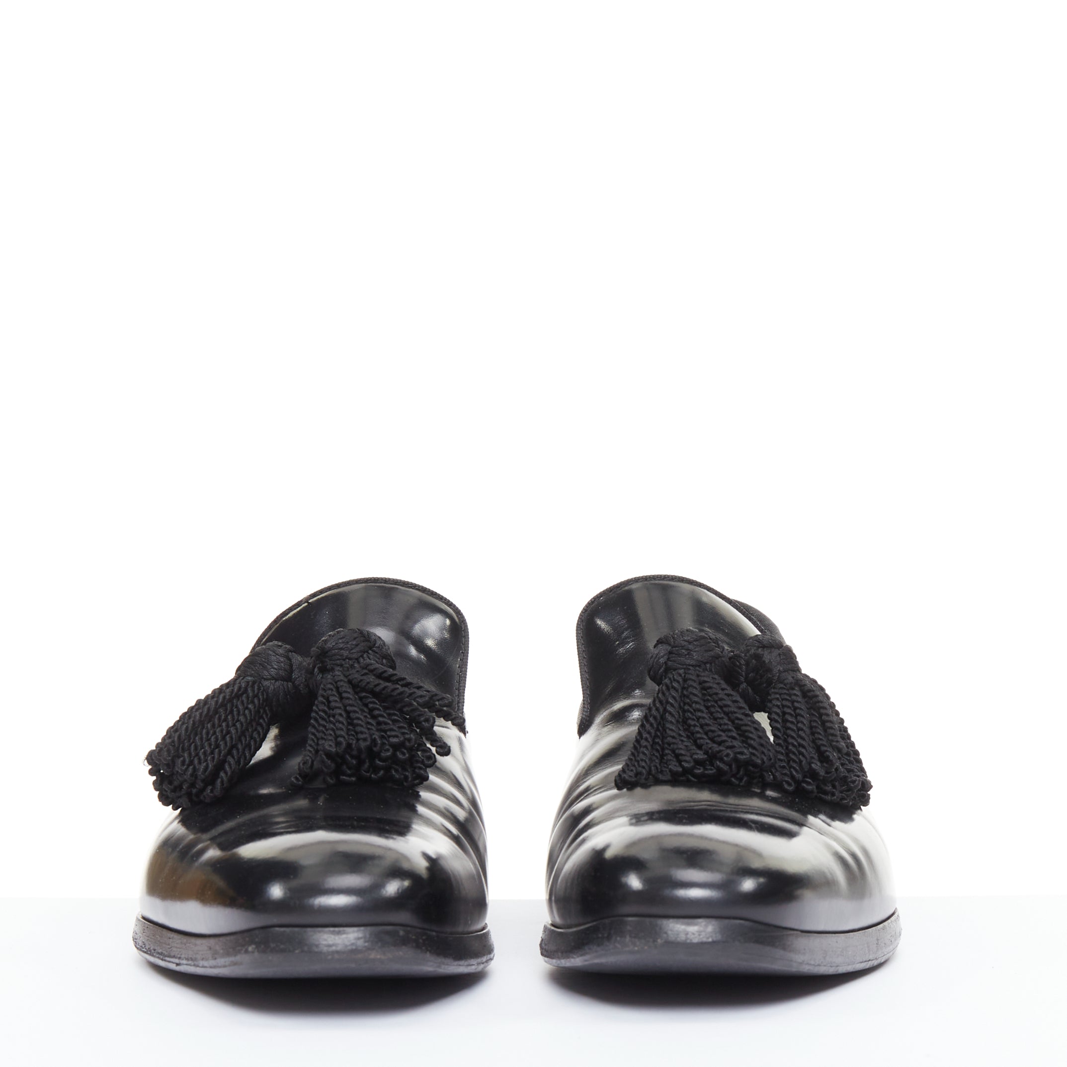 Men's Jimmy Choo Foxley black shiny calf leather rope tassel loafers