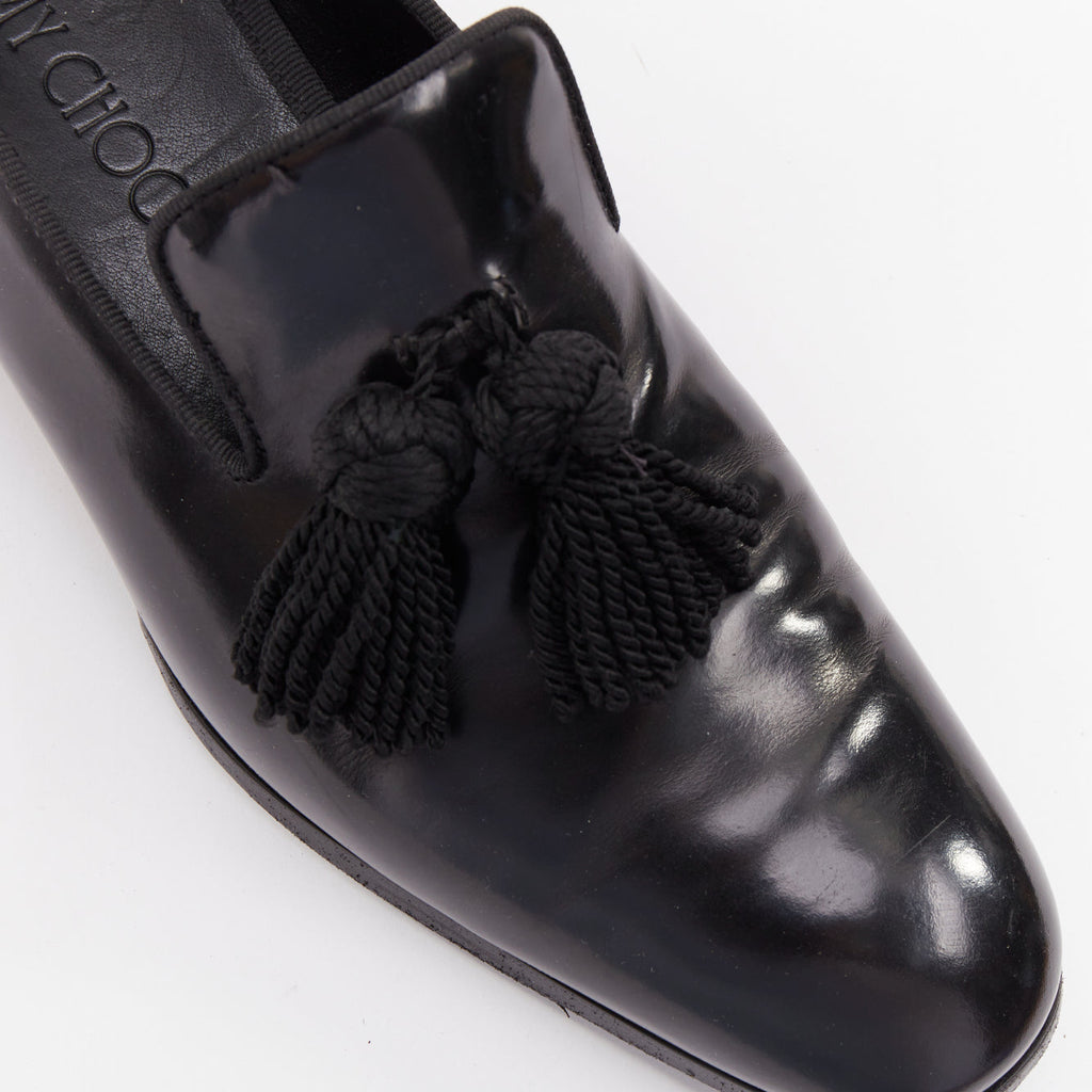 Men's Jimmy Choo Foxley black shiny calf leather rope tassel loafers