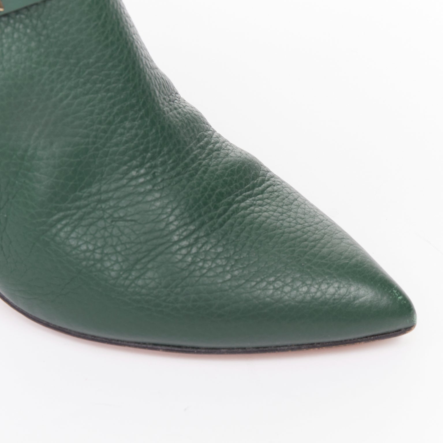 Women's Valentino Rockstud green pebbled leather gold stud boots