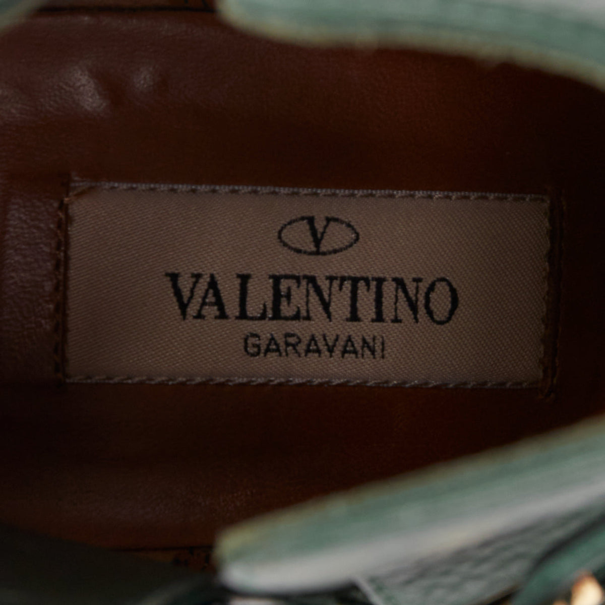 Women's Valentino Rockstud green pebbled leather gold stud boots