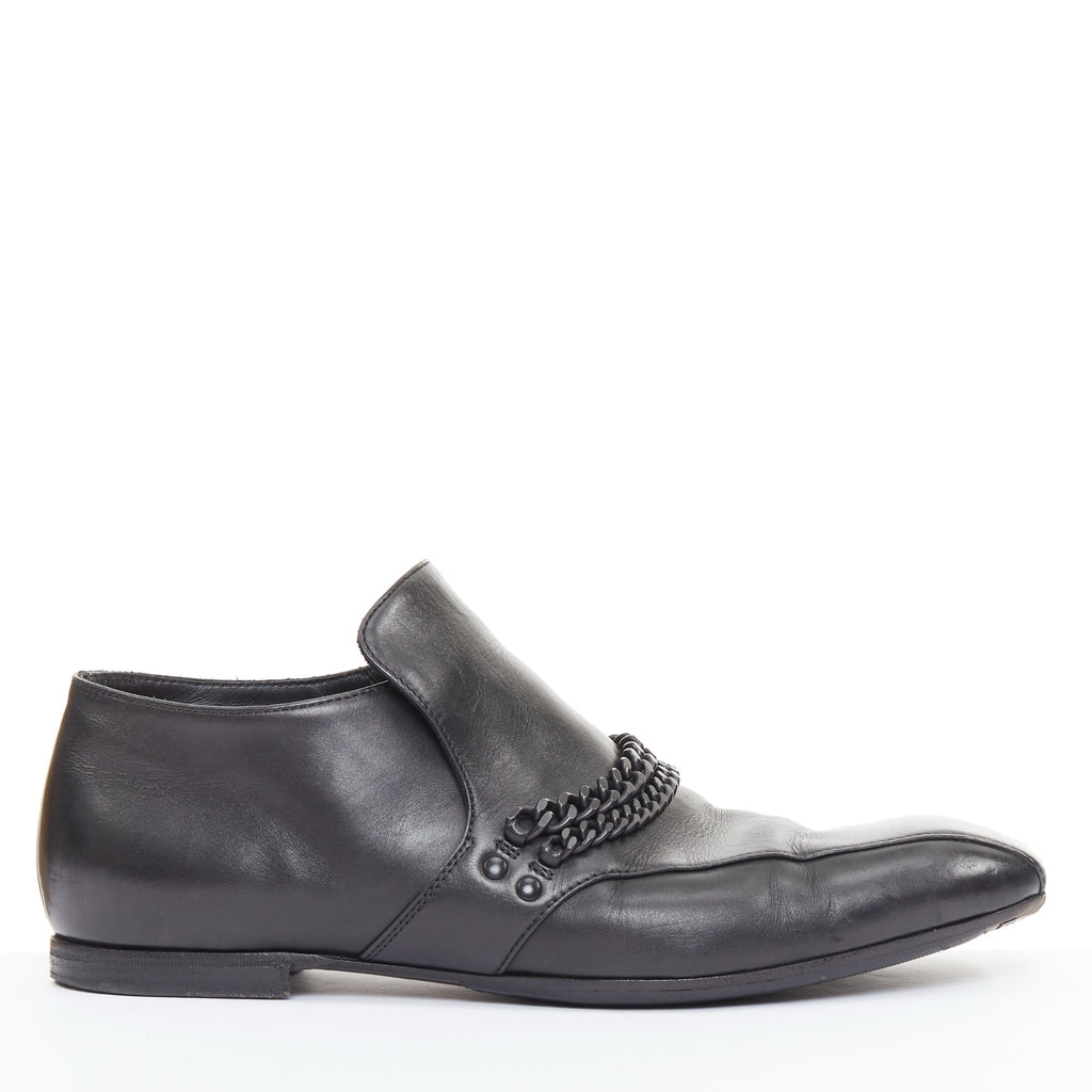 Men's Bottega Veneta black leather dual tonal chain loafers