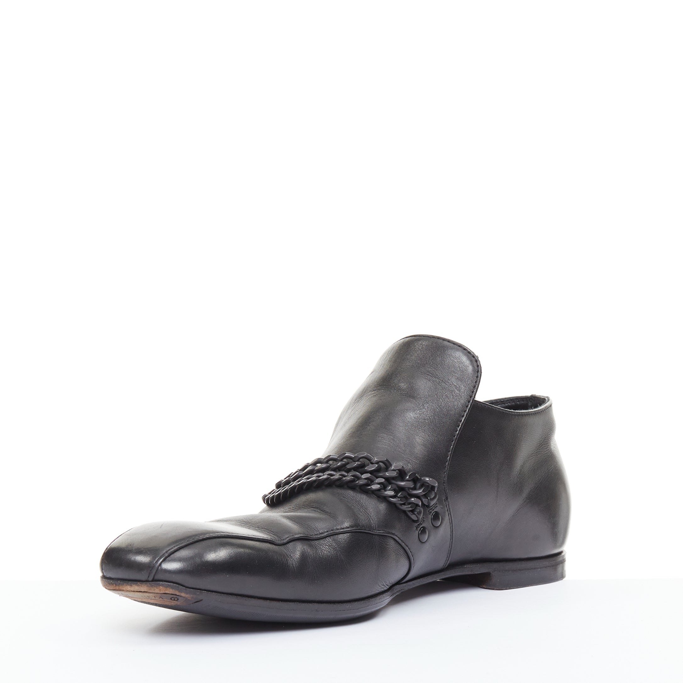 Men's Bottega Veneta black leather dual tonal chain loafers