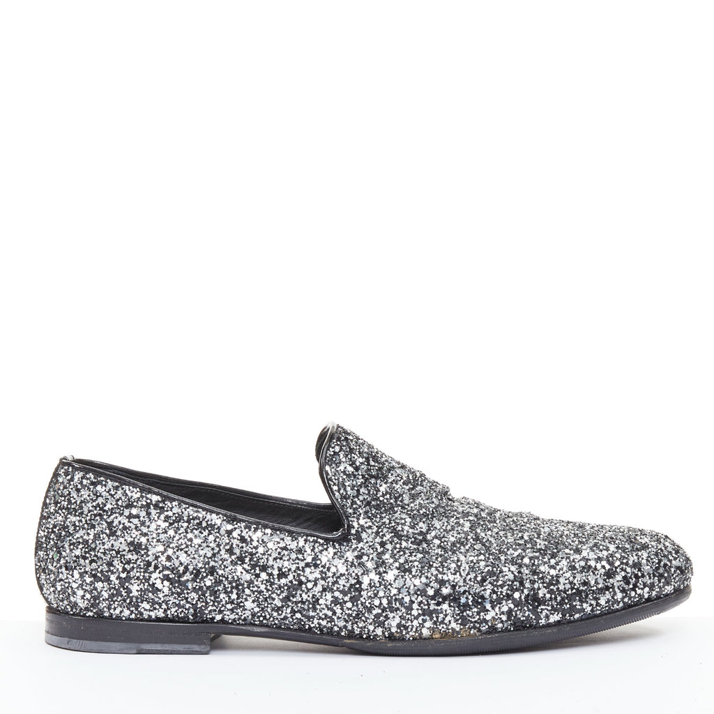 Men's Jimmy Choo Marlo silver coarse glitter almond toe loafers