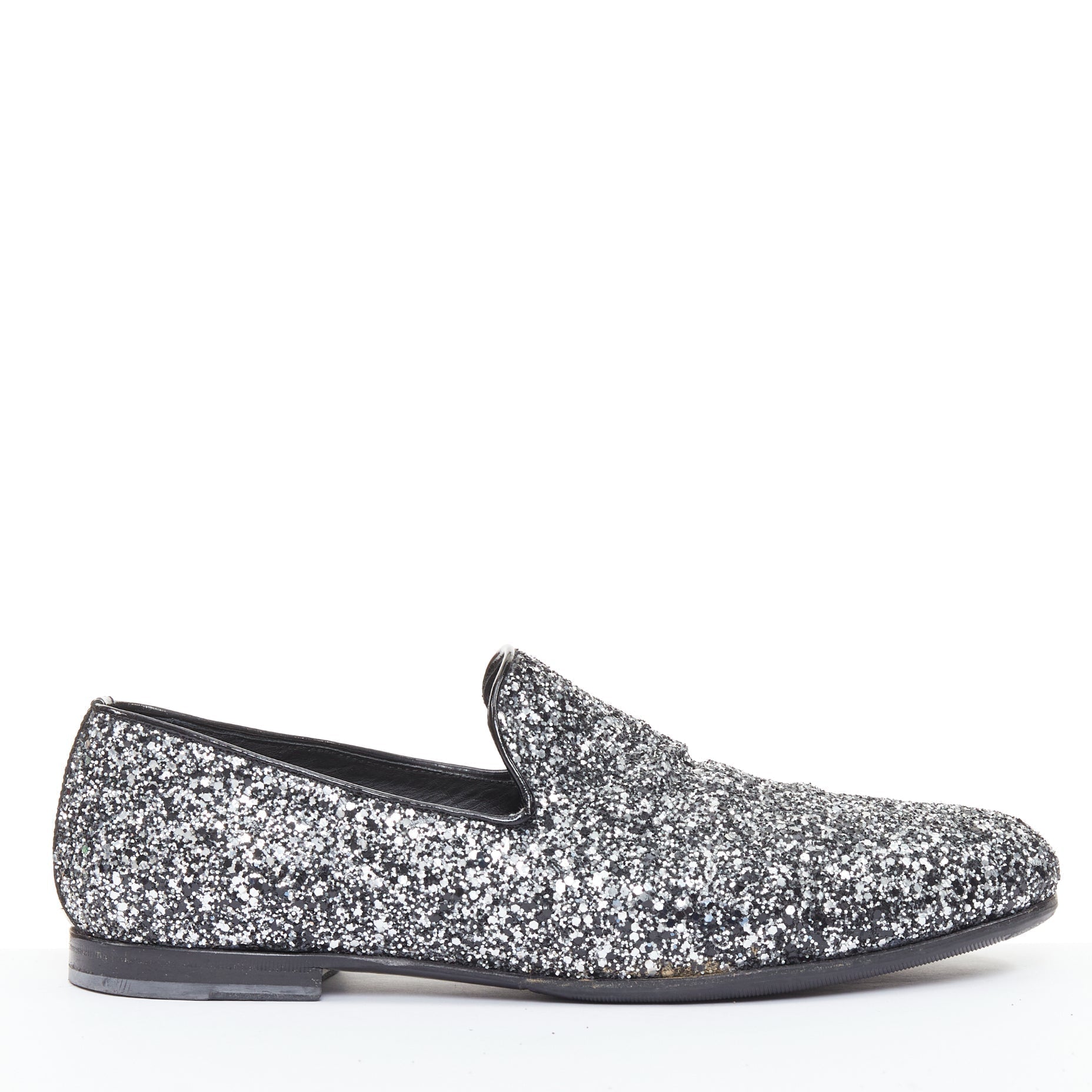 Men's Jimmy Choo Marlo silver coarse glitter almond toe loafers