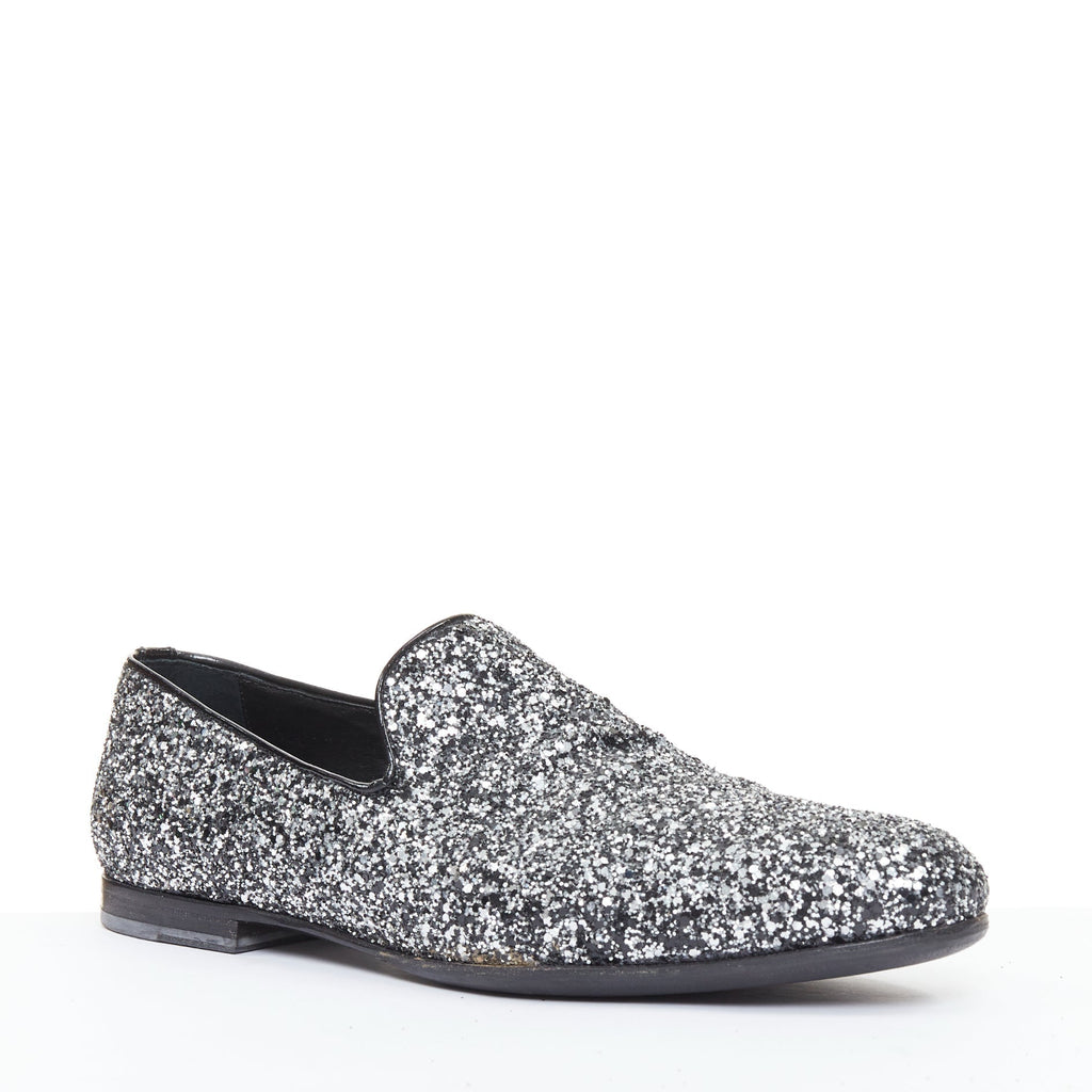 Men's Jimmy Choo Marlo silver coarse glitter almond toe loafers