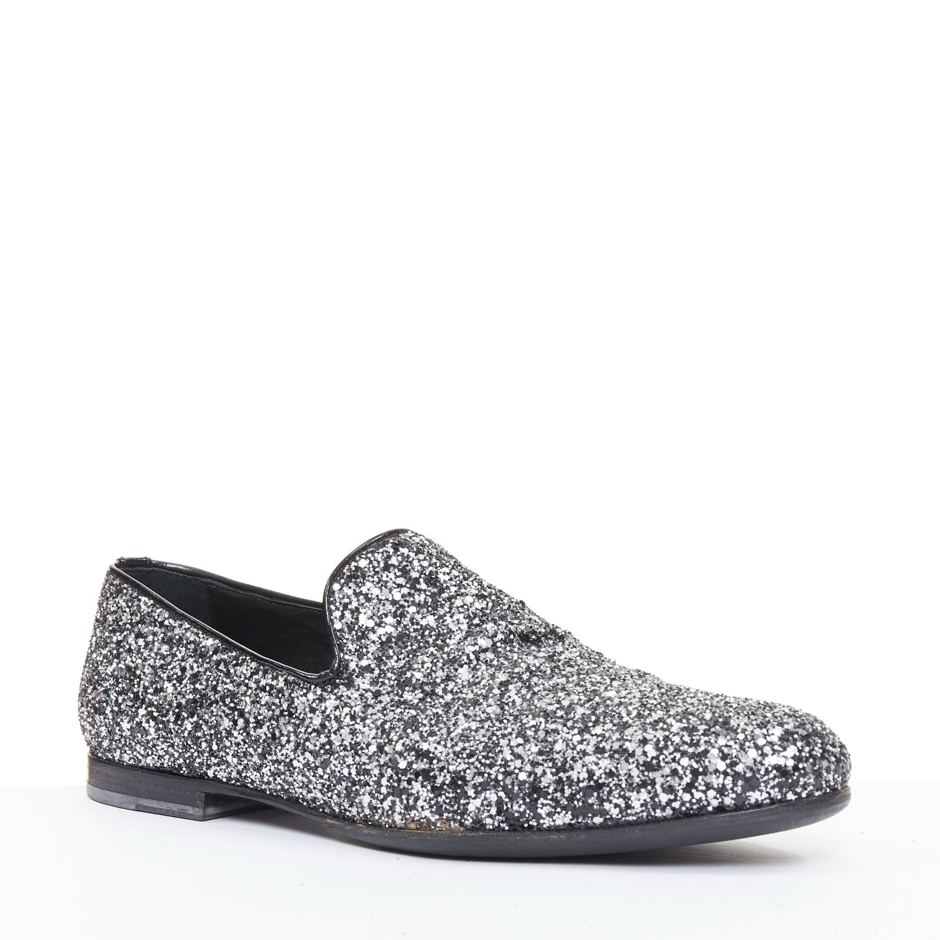 Men's Jimmy Choo Marlo silver coarse glitter almond toe loafers